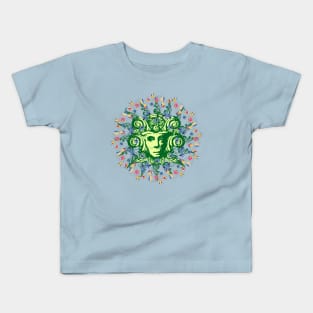 Green woman with tiny flowers Kids T-Shirt